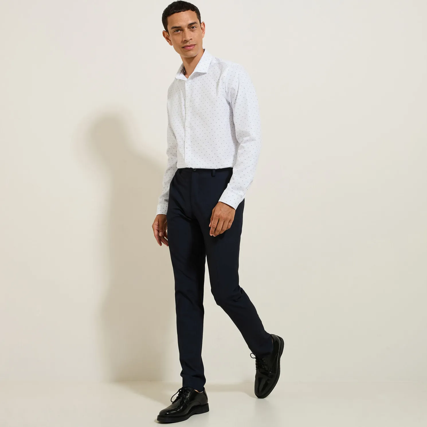 Slim hemd met microprint in katoen