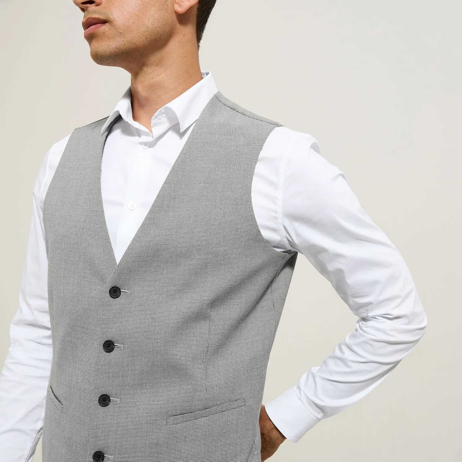 Slim kostuumgilet met pied-de-puce-motief