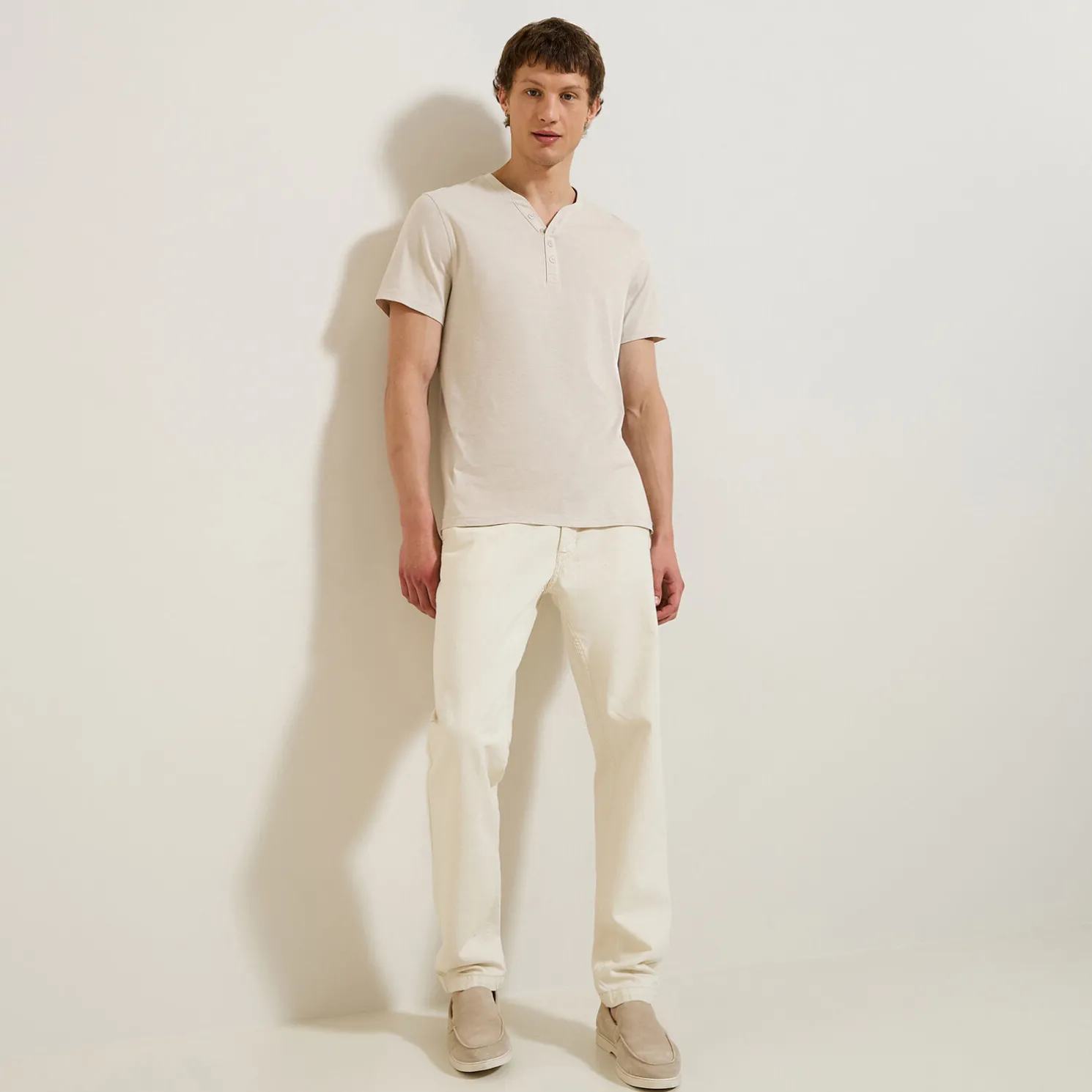 Slim T-shirt met Tunesische kraag