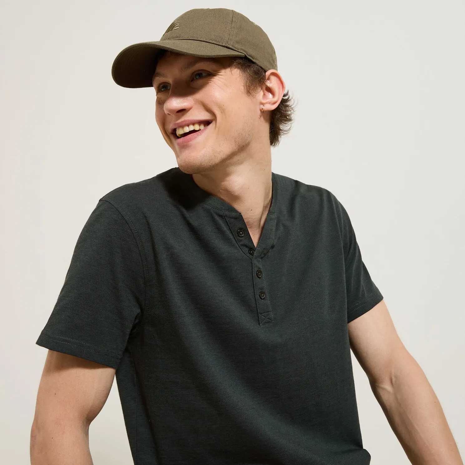 Slim T-shirt met Tunesische kraag