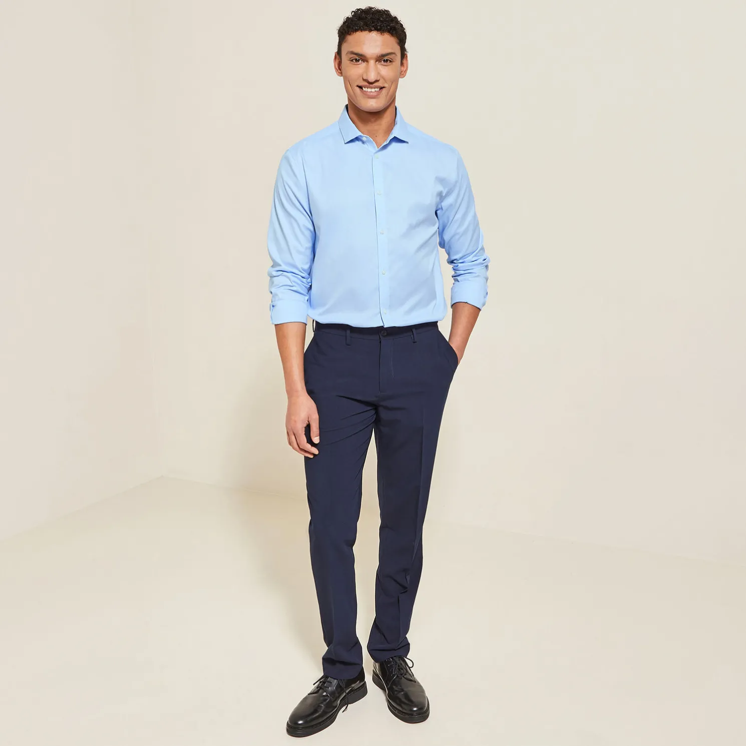 Strijkvrij regular effen hemd in katoen