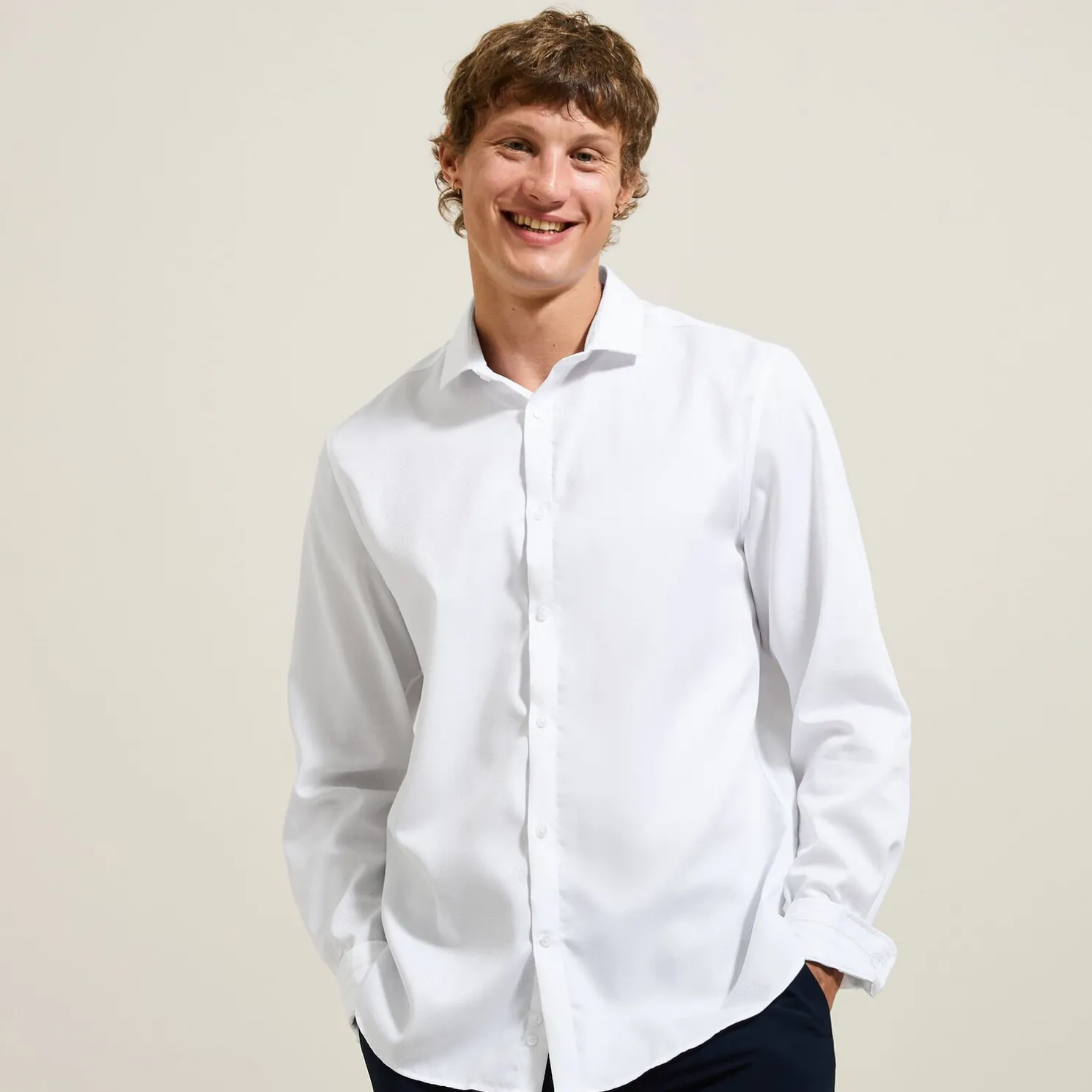 Strijkvrij regular hemd in jacquardkatoen