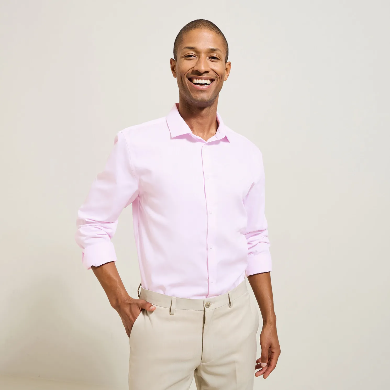 Strijkvrij regular effen hemd in katoen