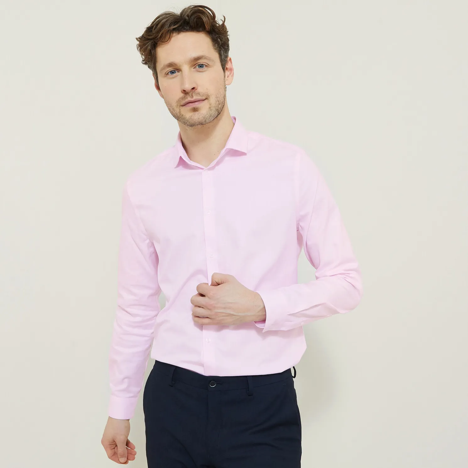 Strijkvrij slim effen hemd in katoen