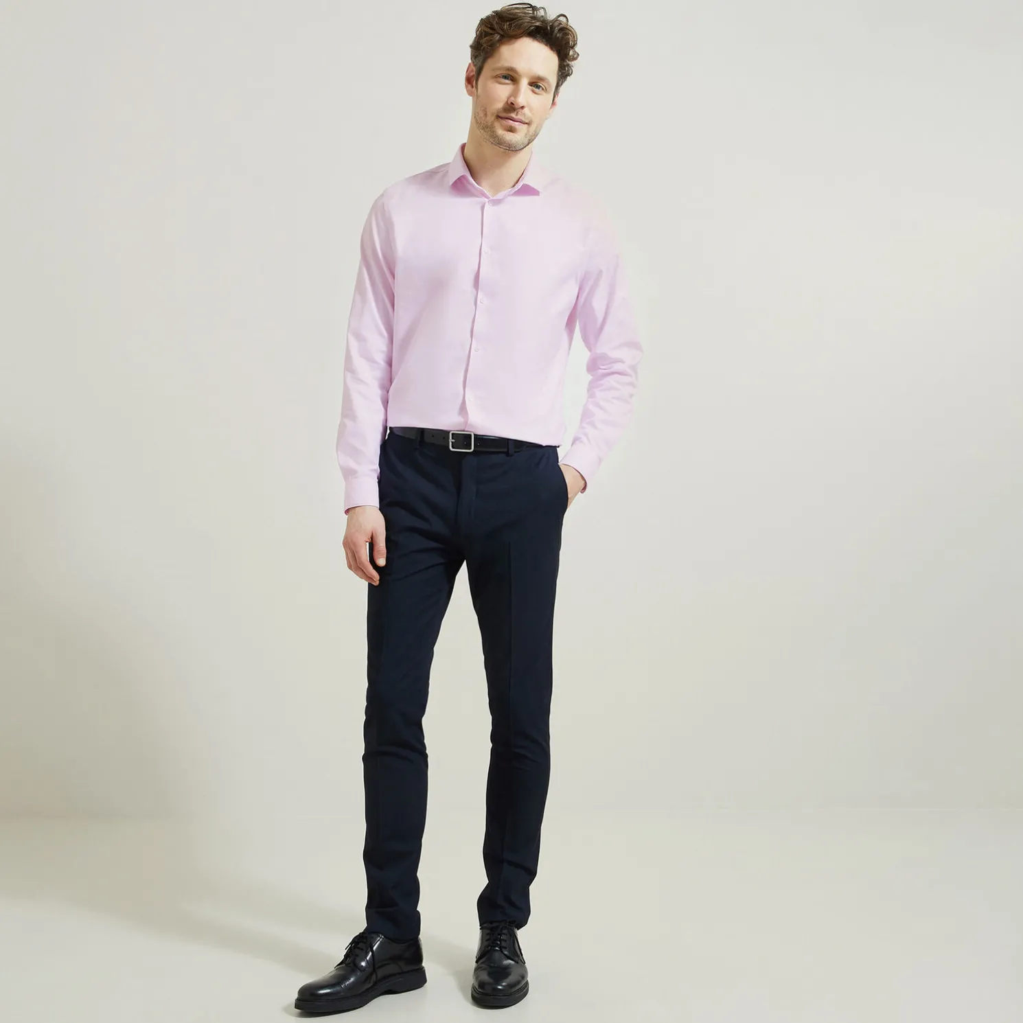 Strijkvrij slim effen hemd in katoen