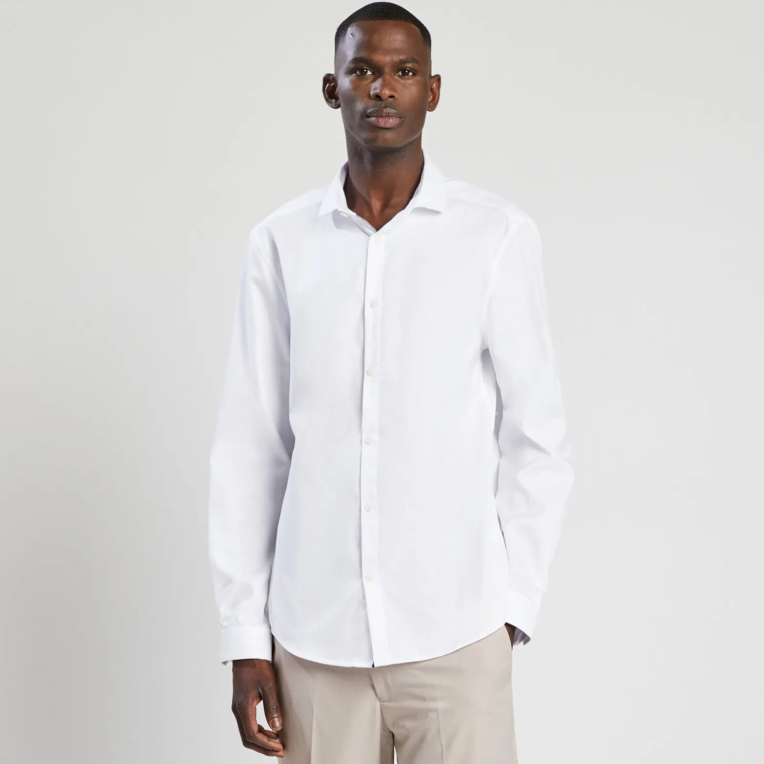 Strijkvrij slim effen hemd in katoen