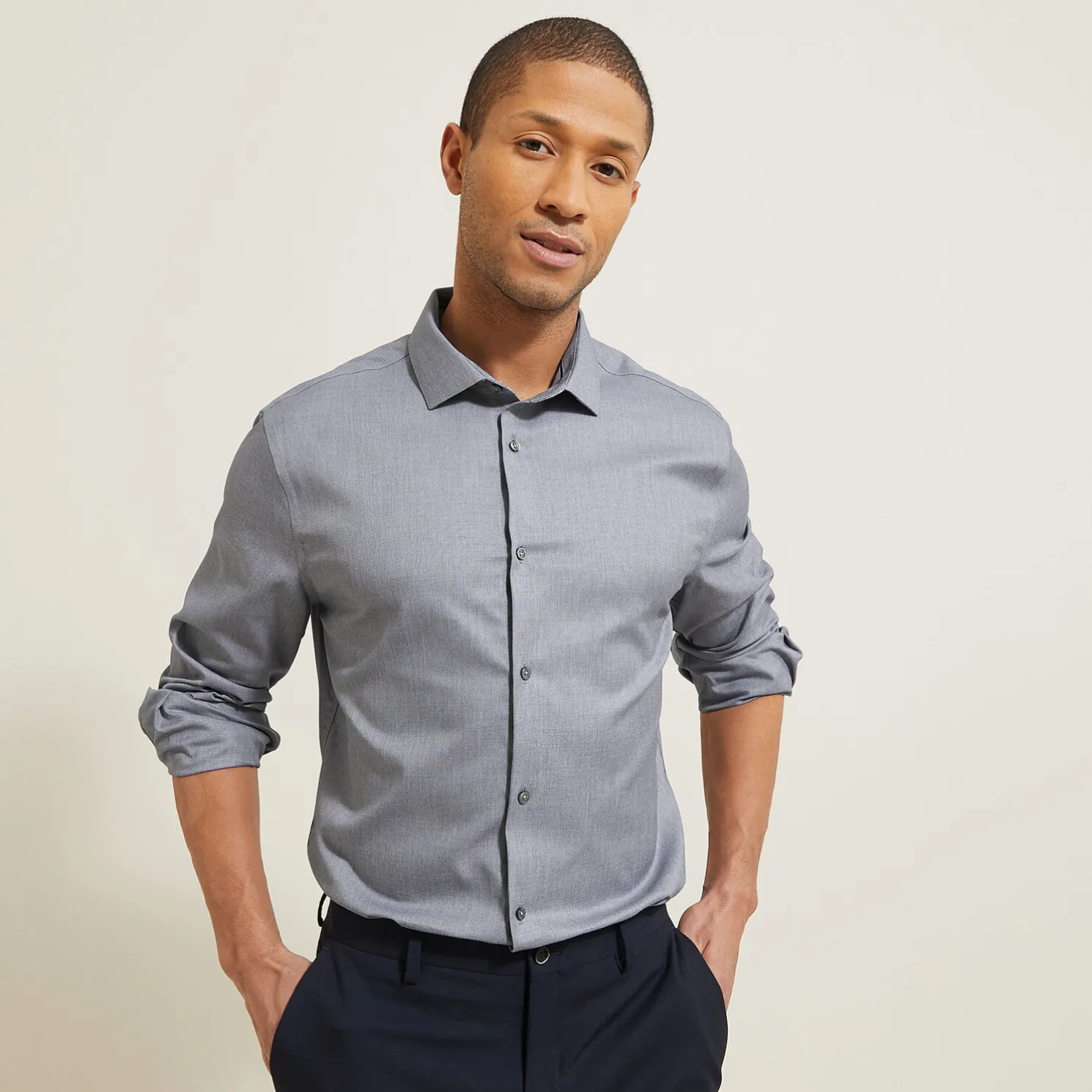 Strijkvrij slim effen hemd in katoen