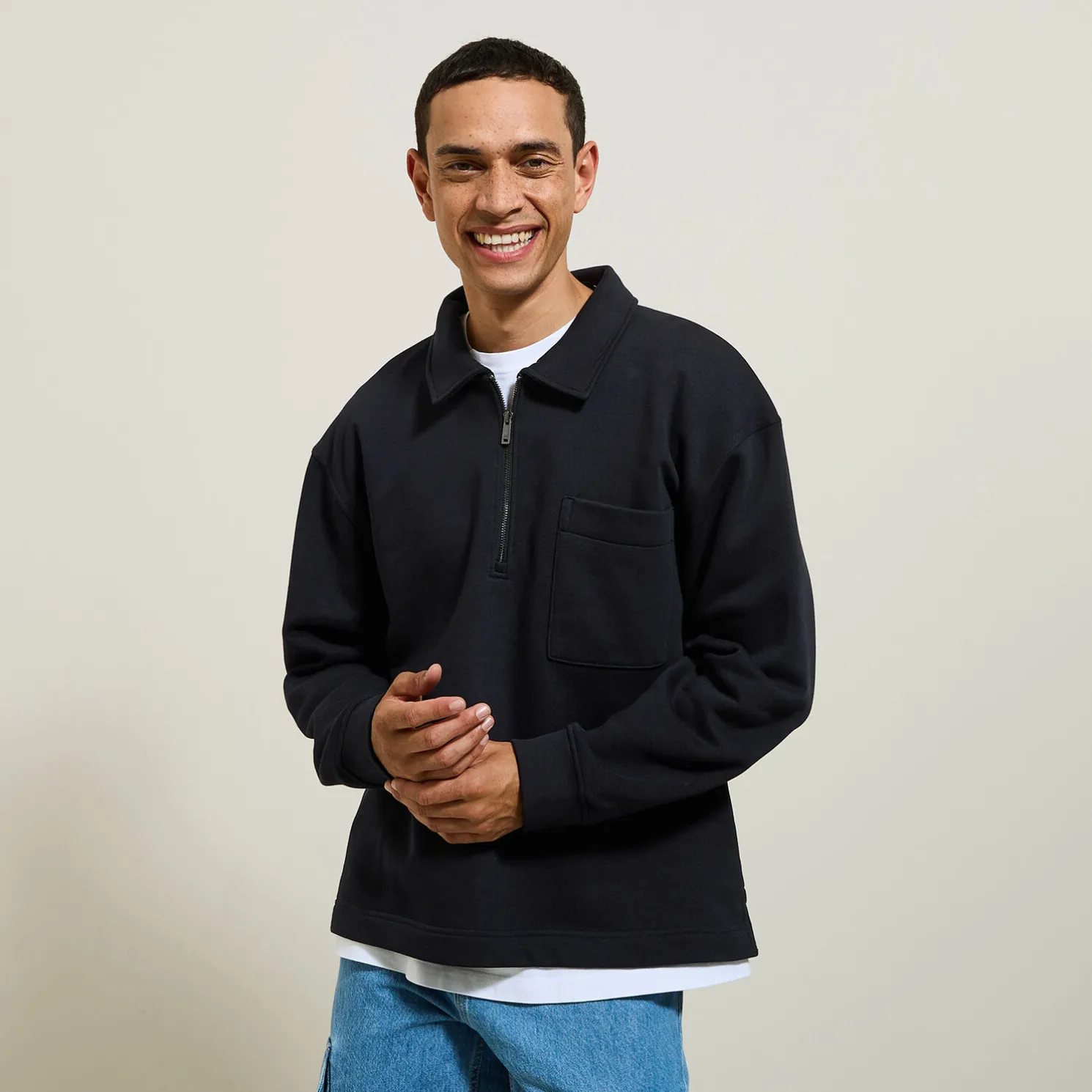 Sweater met polokraag, rits en rechte onderkant