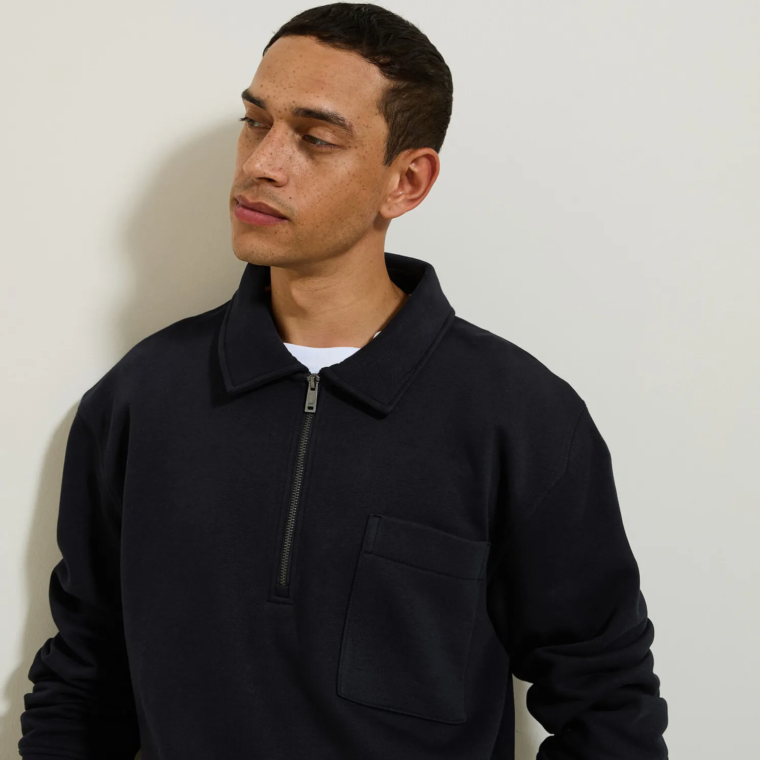 Sweater met polokraag, rits en rechte onderkant