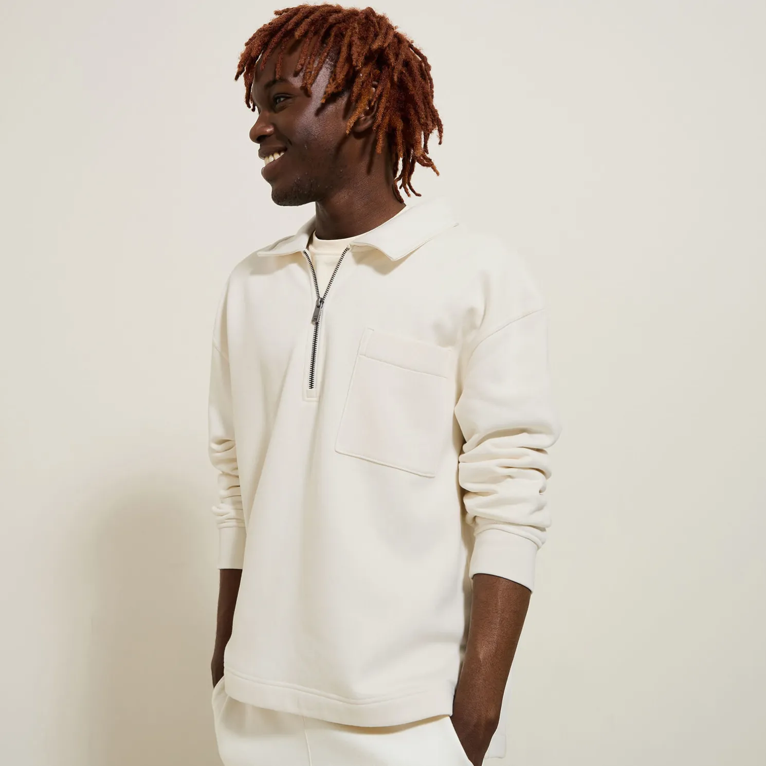 Sweater met polokraag, rits en rechte onderkant