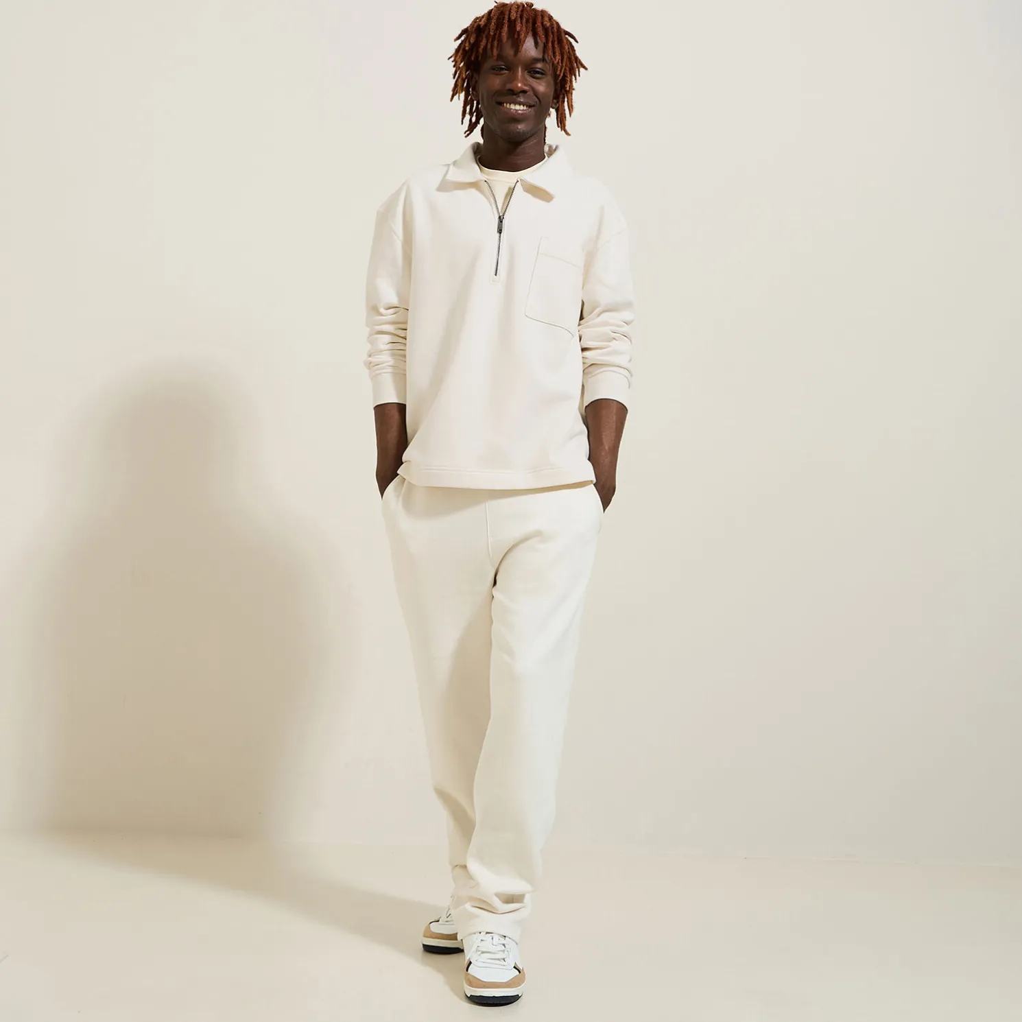 Sweater met polokraag, rits en rechte onderkant