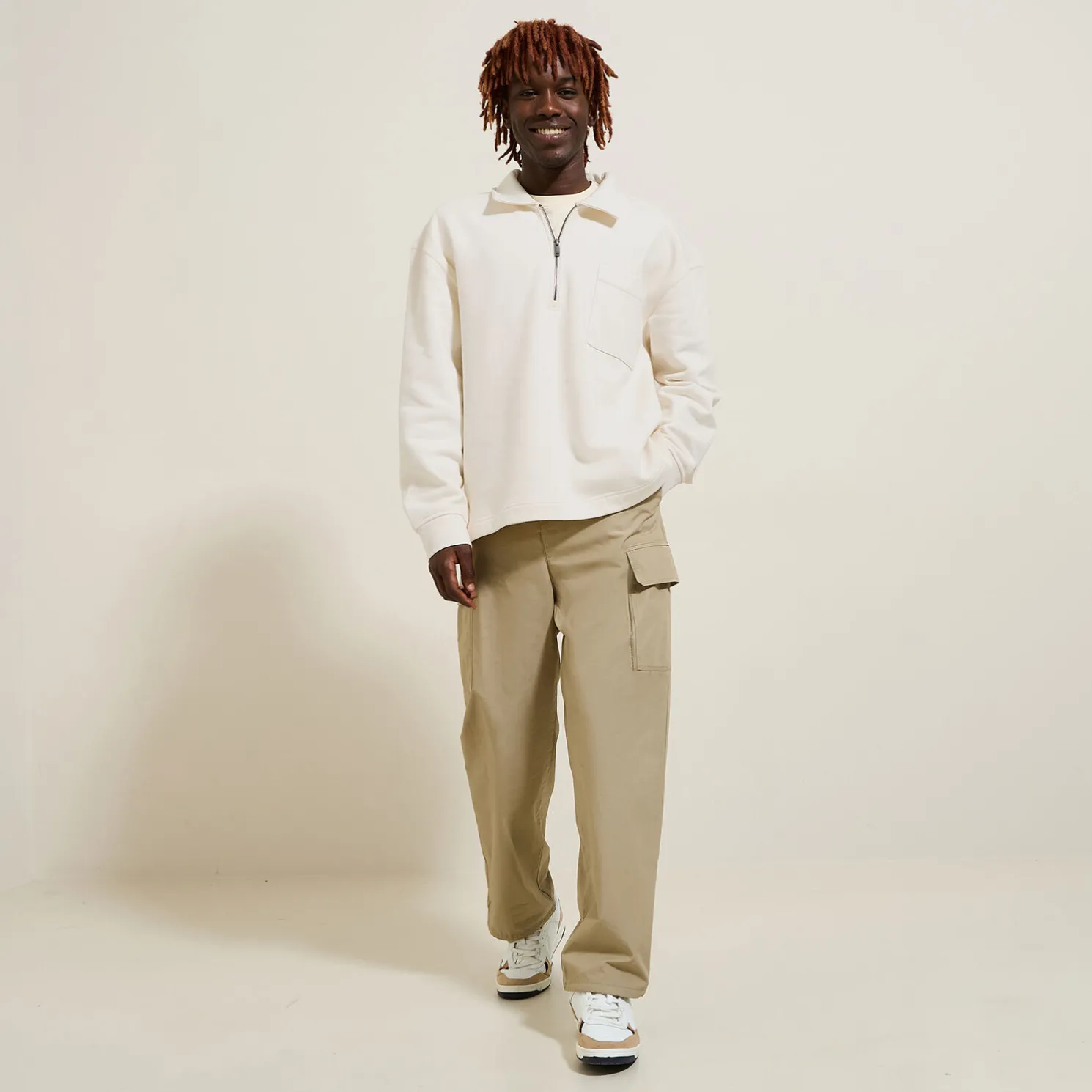 Sweater met polokraag, rits en rechte onderkant