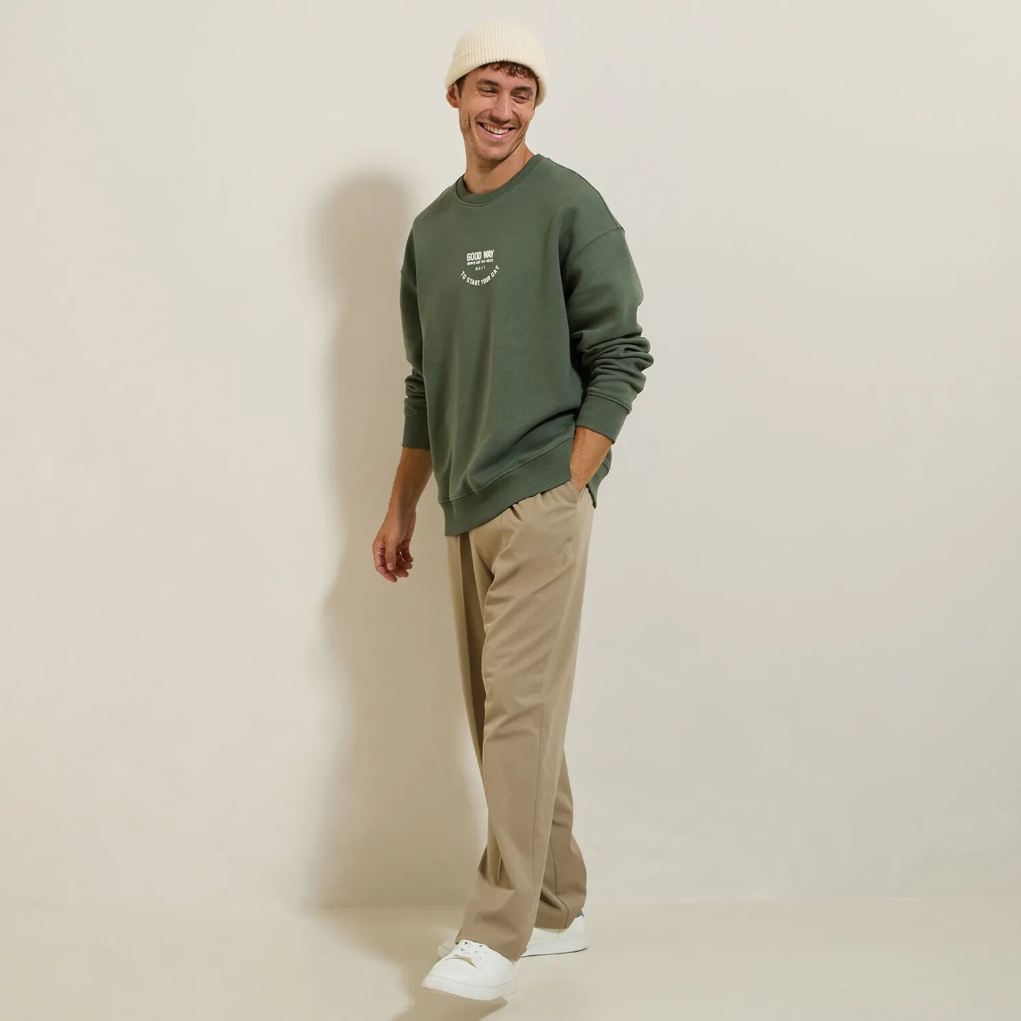 Sweater met ronde hals en print op voor-en achterk