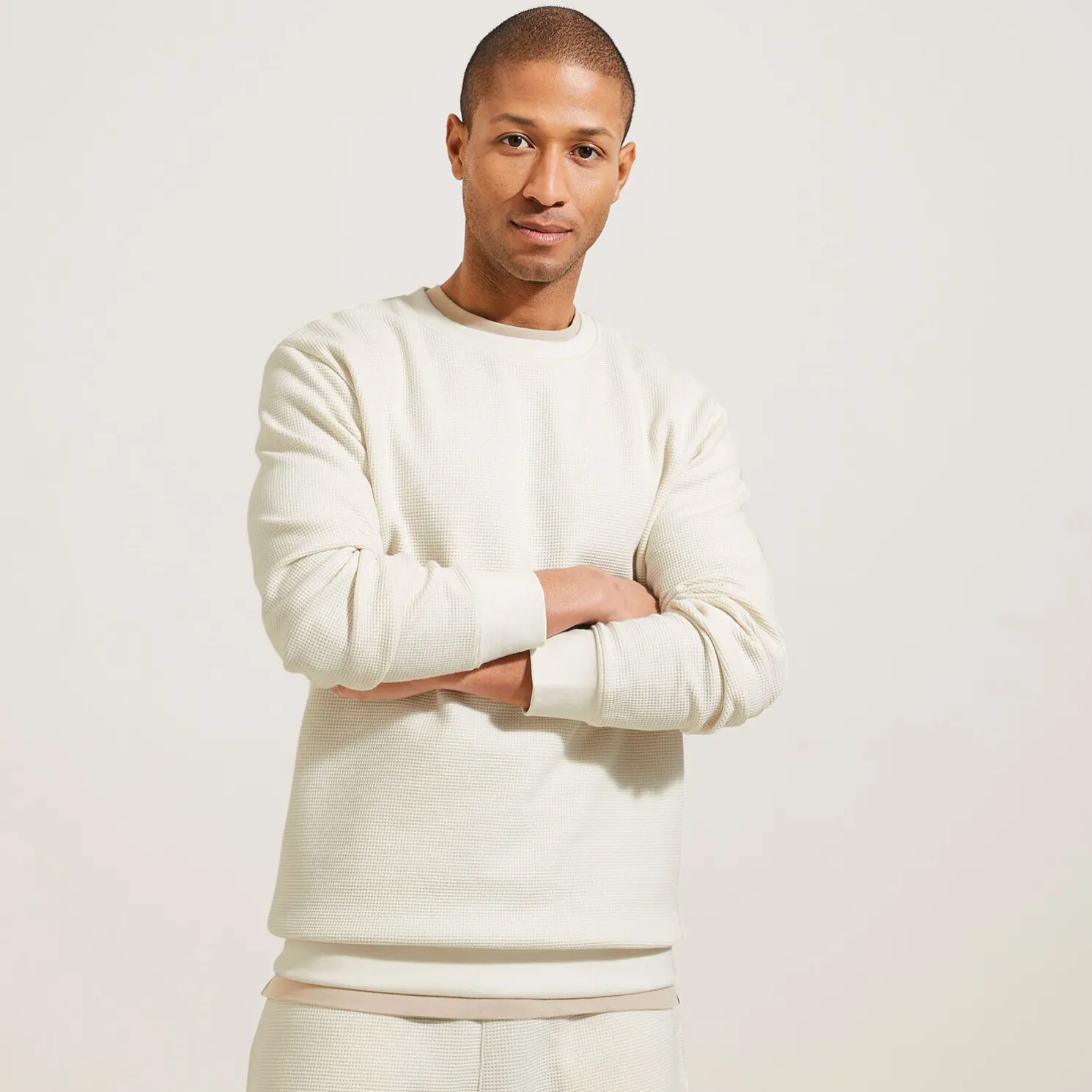 Sweater met ronde hals in wafelstof