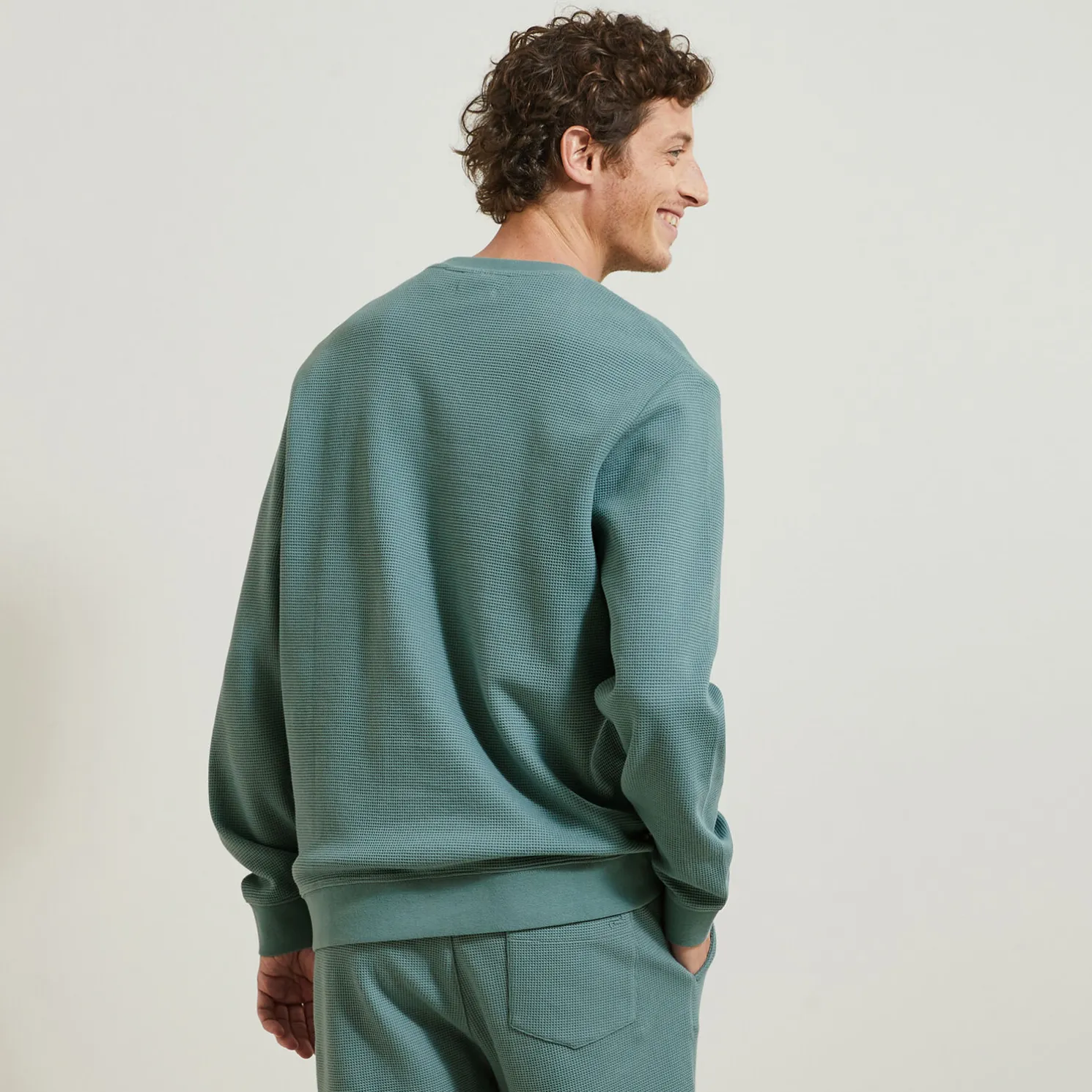 Sweater met ronde hals in wafelstof