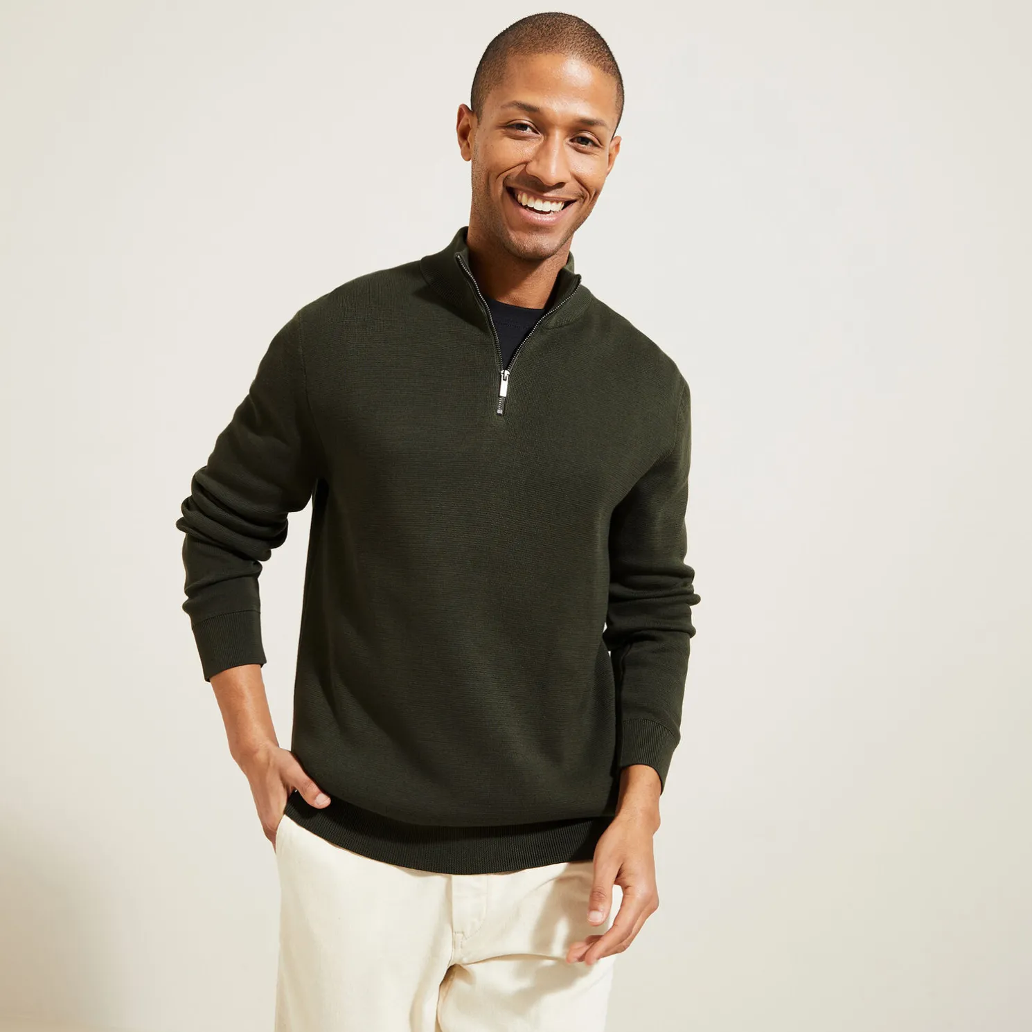 Trui met opstaande kraag en halve rits