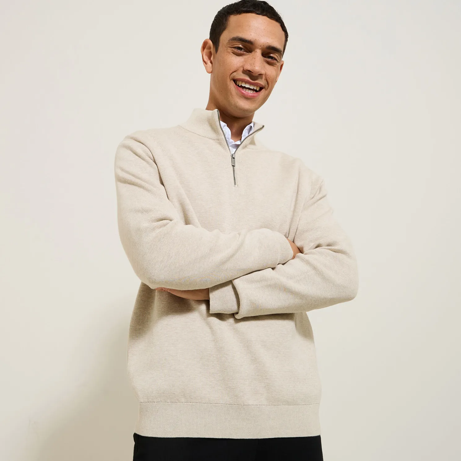 Trui met opstaande kraag en halve rits