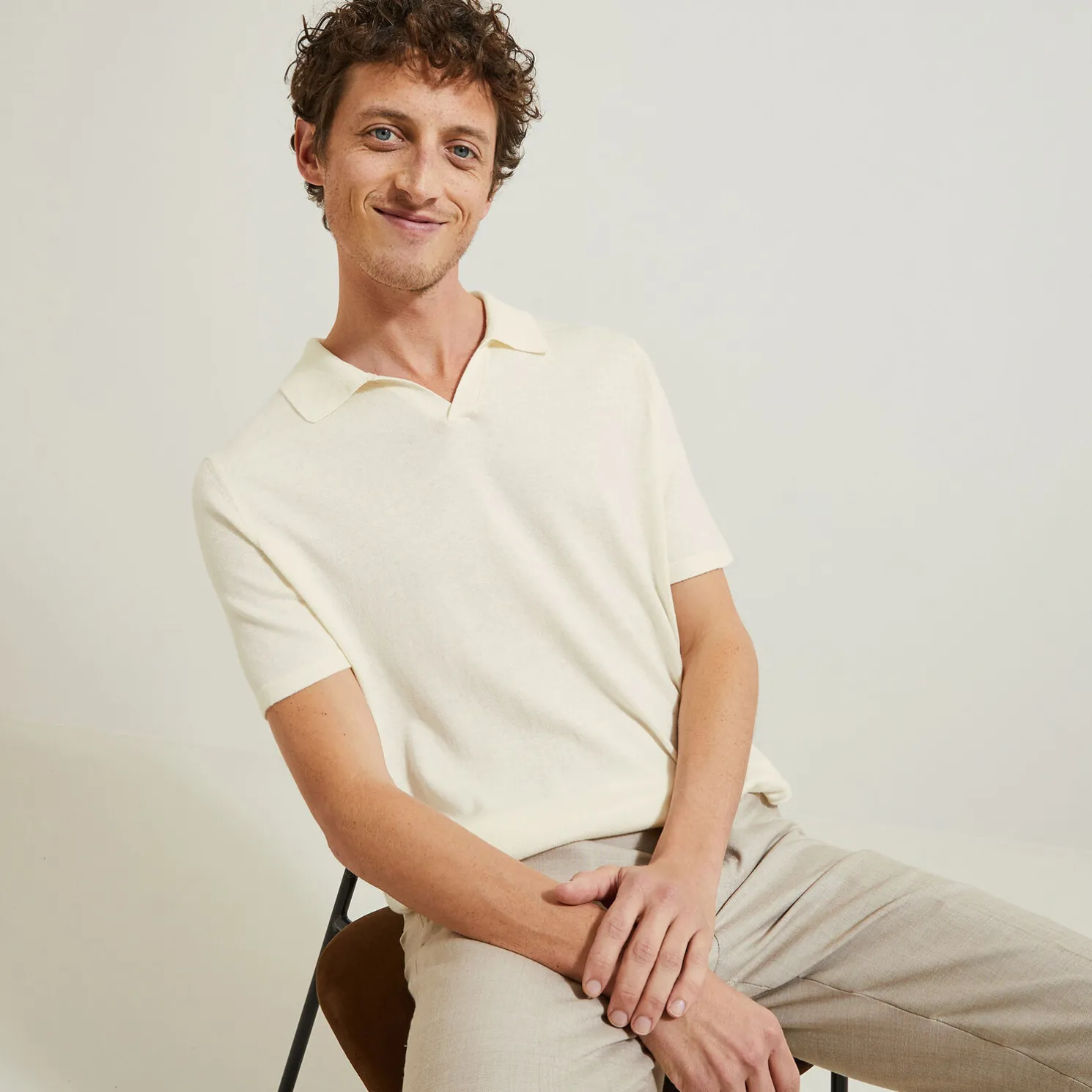 Trui met resort polokraag en korte mouwen