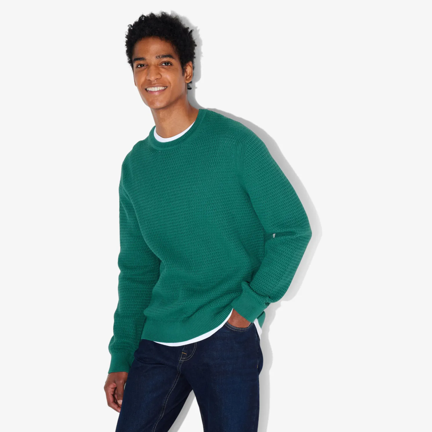 Trui met ronde hals en reliëfsteken