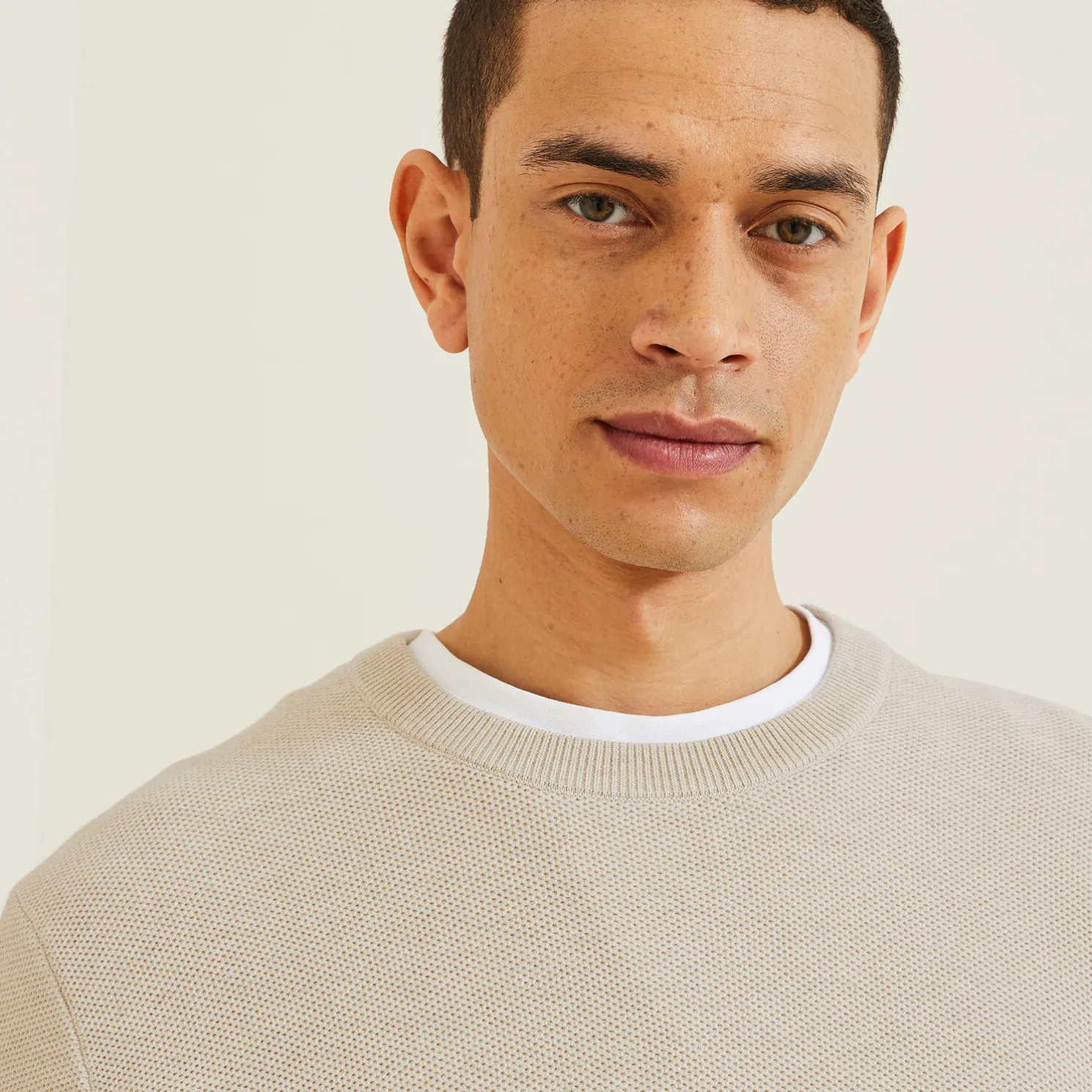 Trui ronde hals, micro honingraat weefpatroon