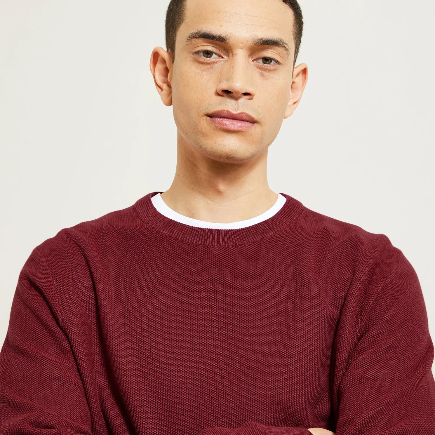 Trui ronde hals, micro honingraat weefpatroon