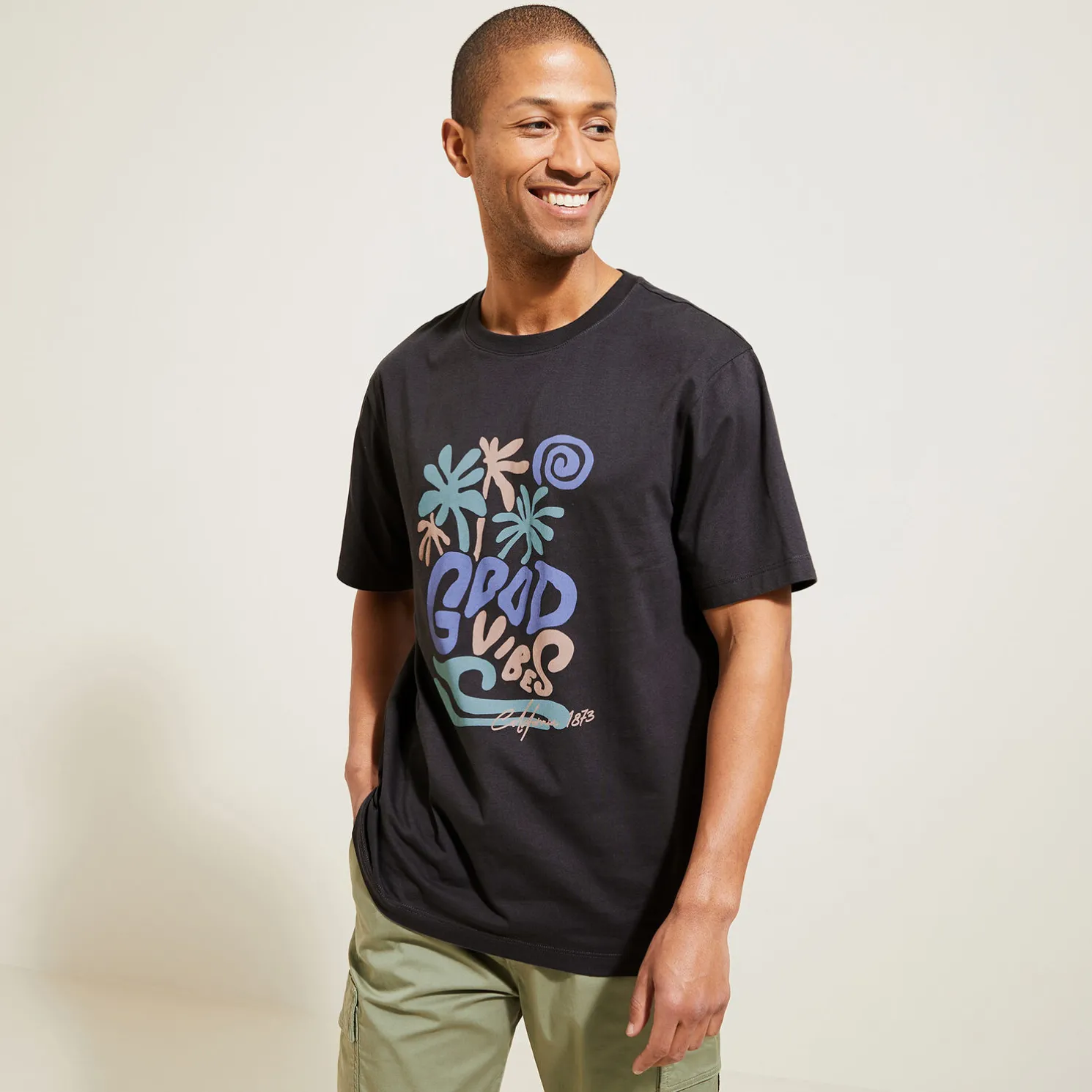 T-shirt aangebrachte good vibes-print