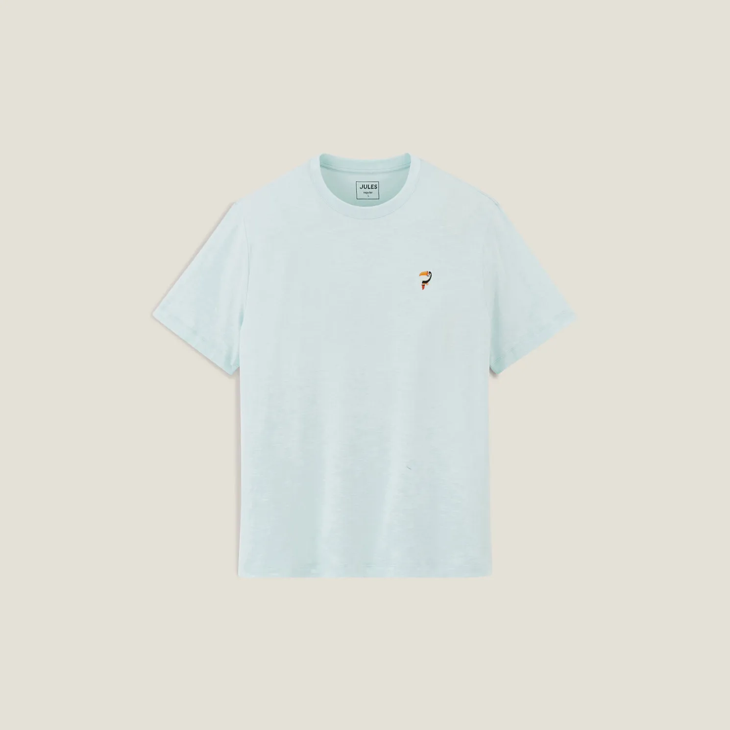 T-shirt in gevlamde stof met borduursel op de bors