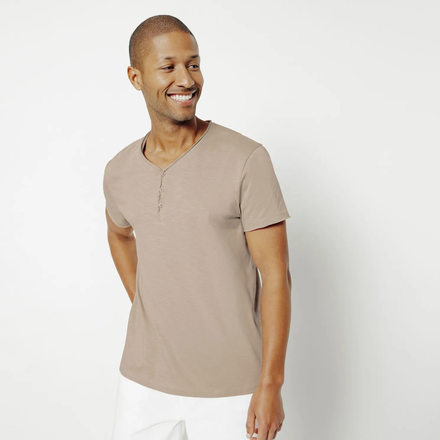 T-shirt met knooplijst in gevlamde stof