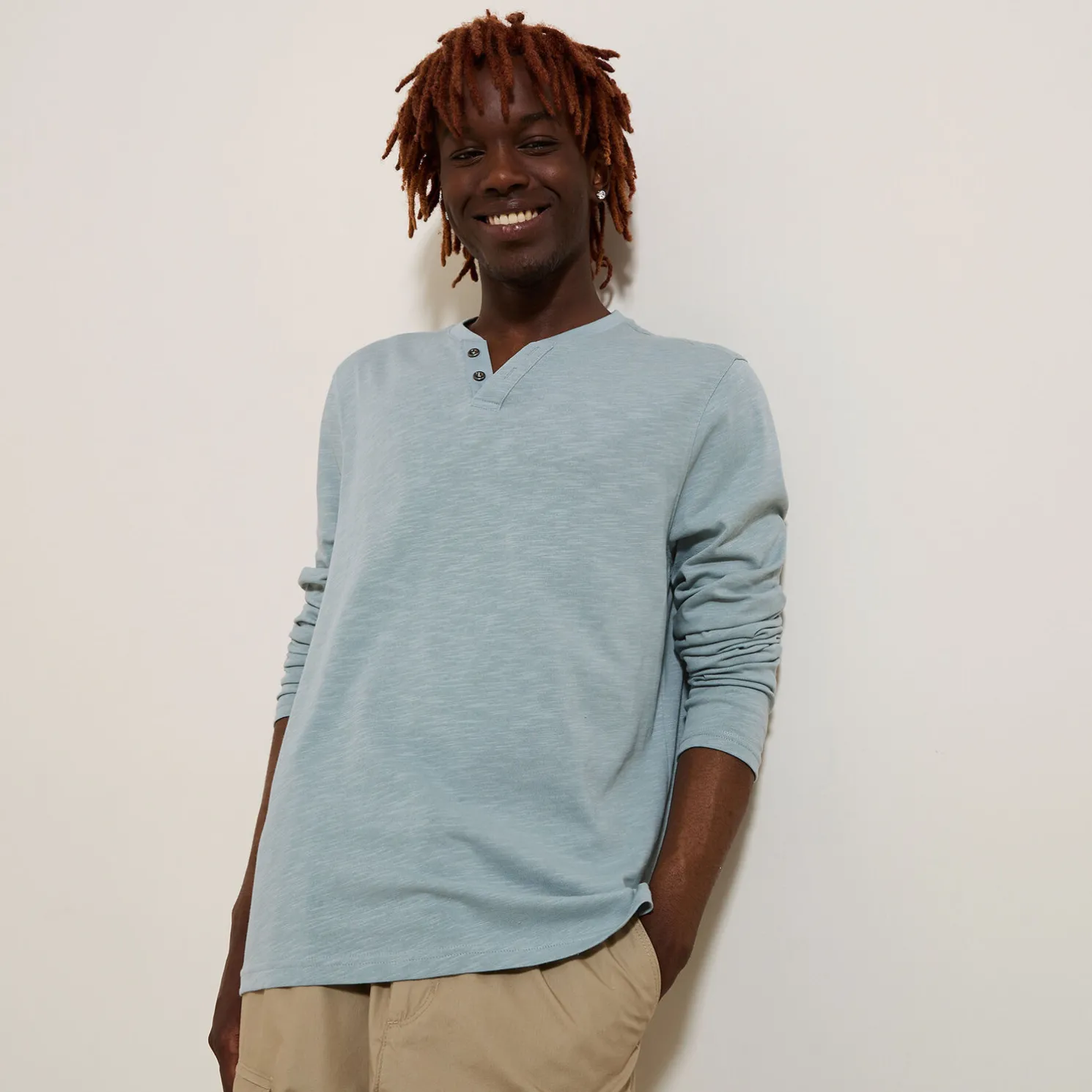 T-shirt met knooplijst en lange mouwen