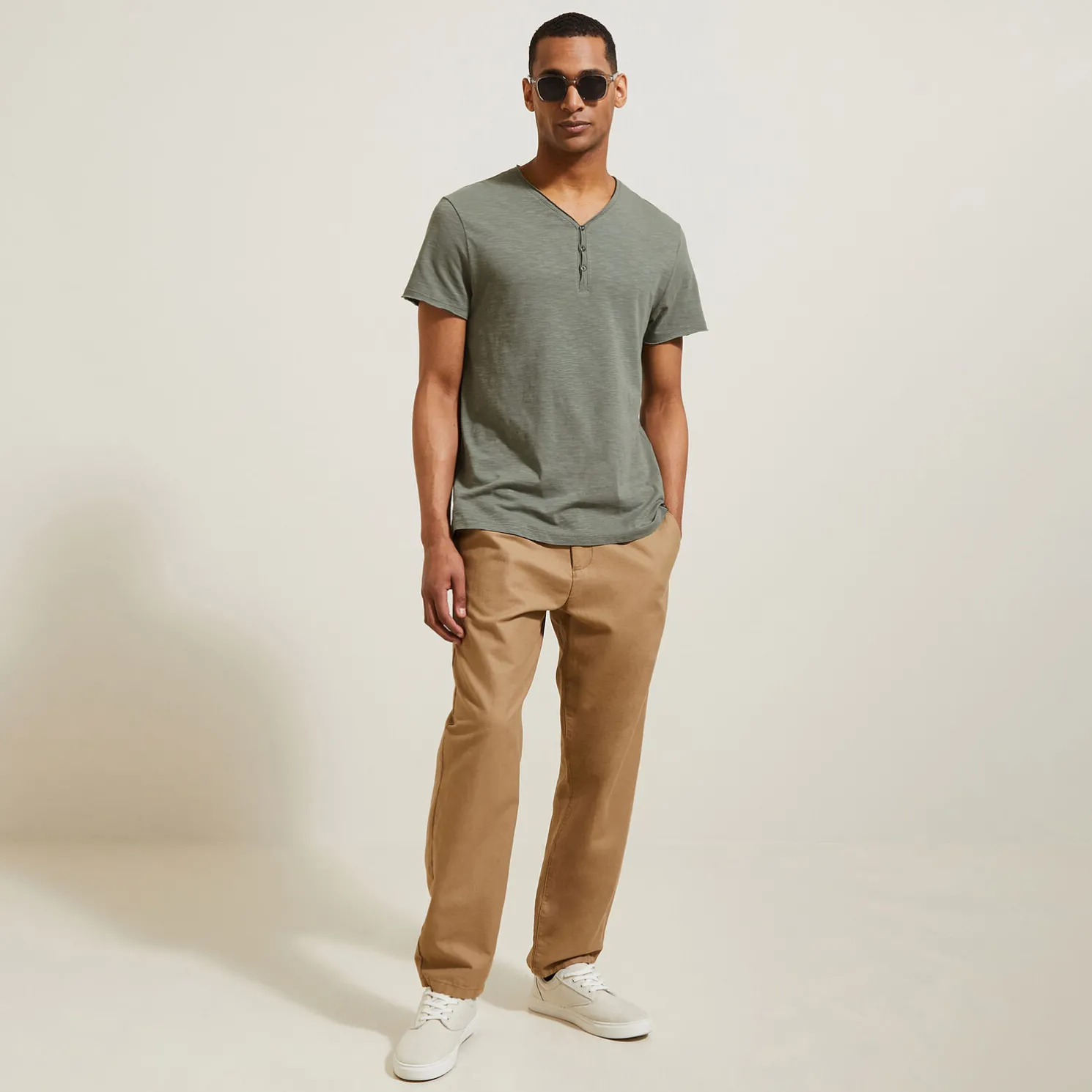 T-shirt met knooplijst in gevlamde stof