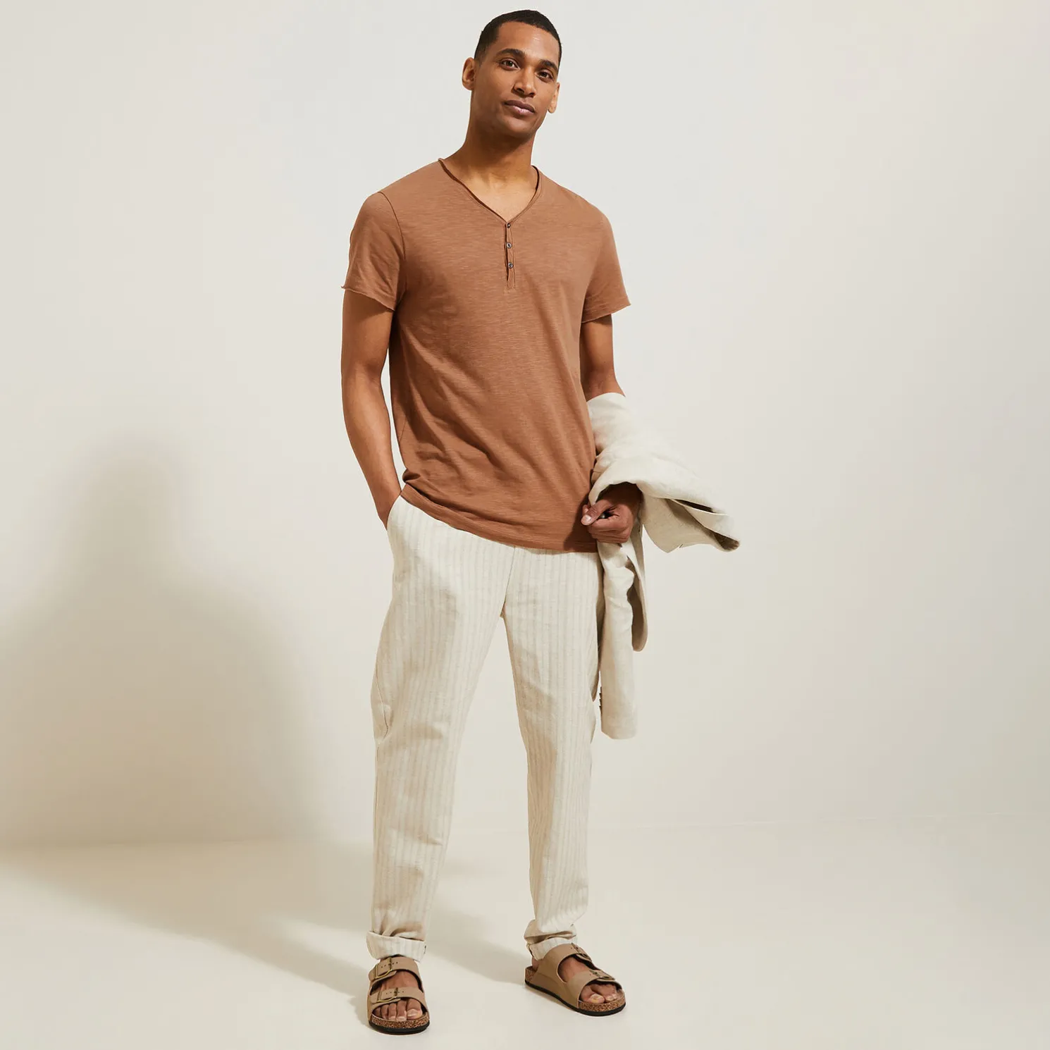 T-shirt met knooplijst in gevlamde stof