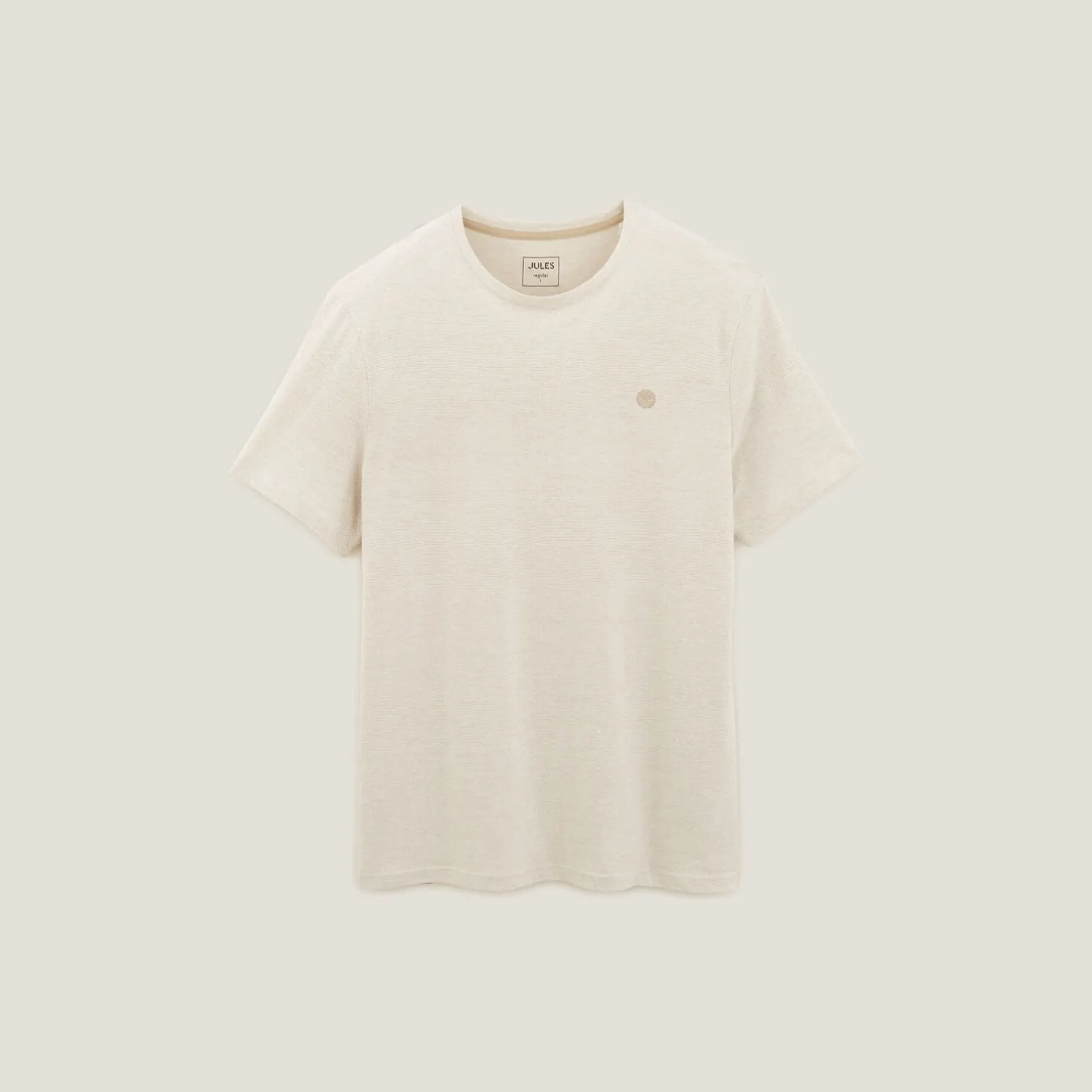 T-shirt met microstrepen en borduursel op de borst