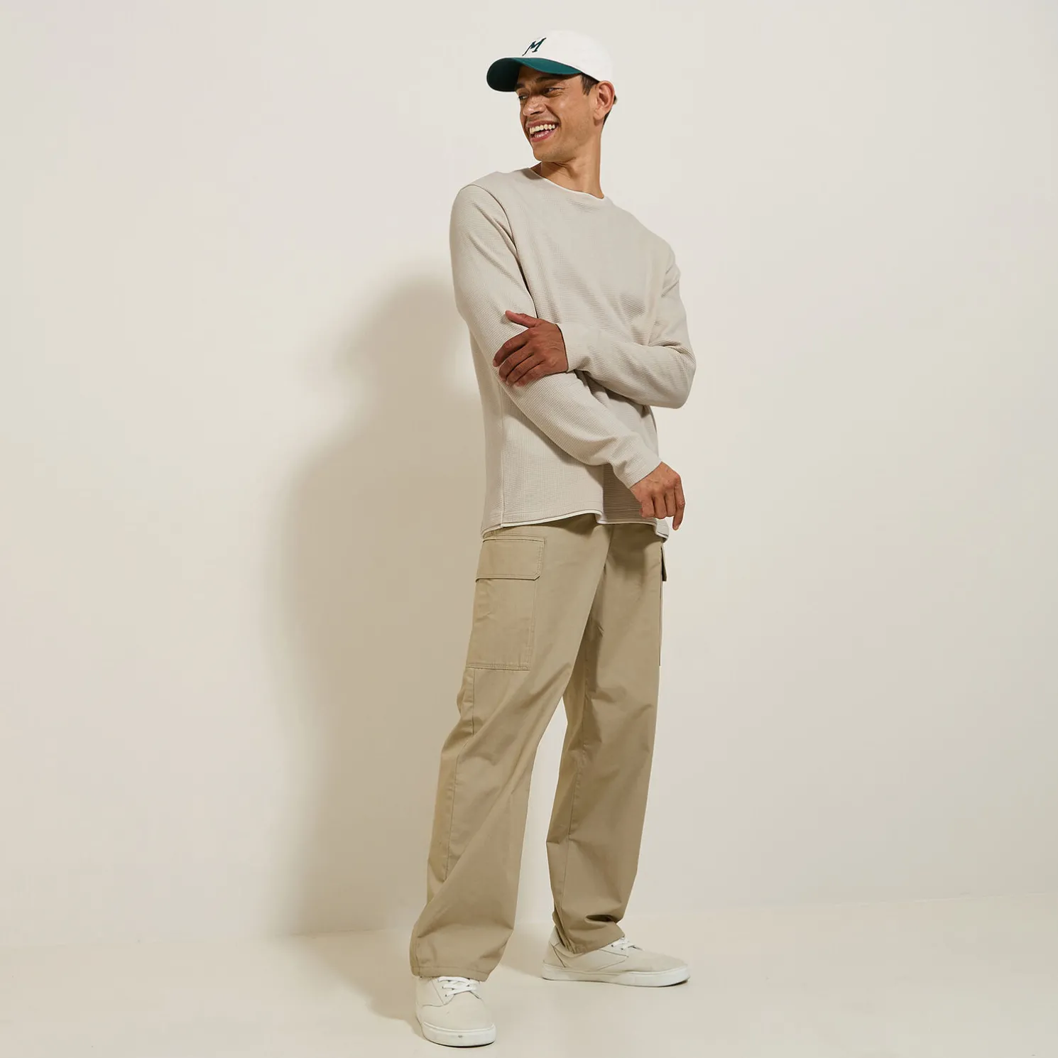 T-shirt met ronde hals in fantasiestof