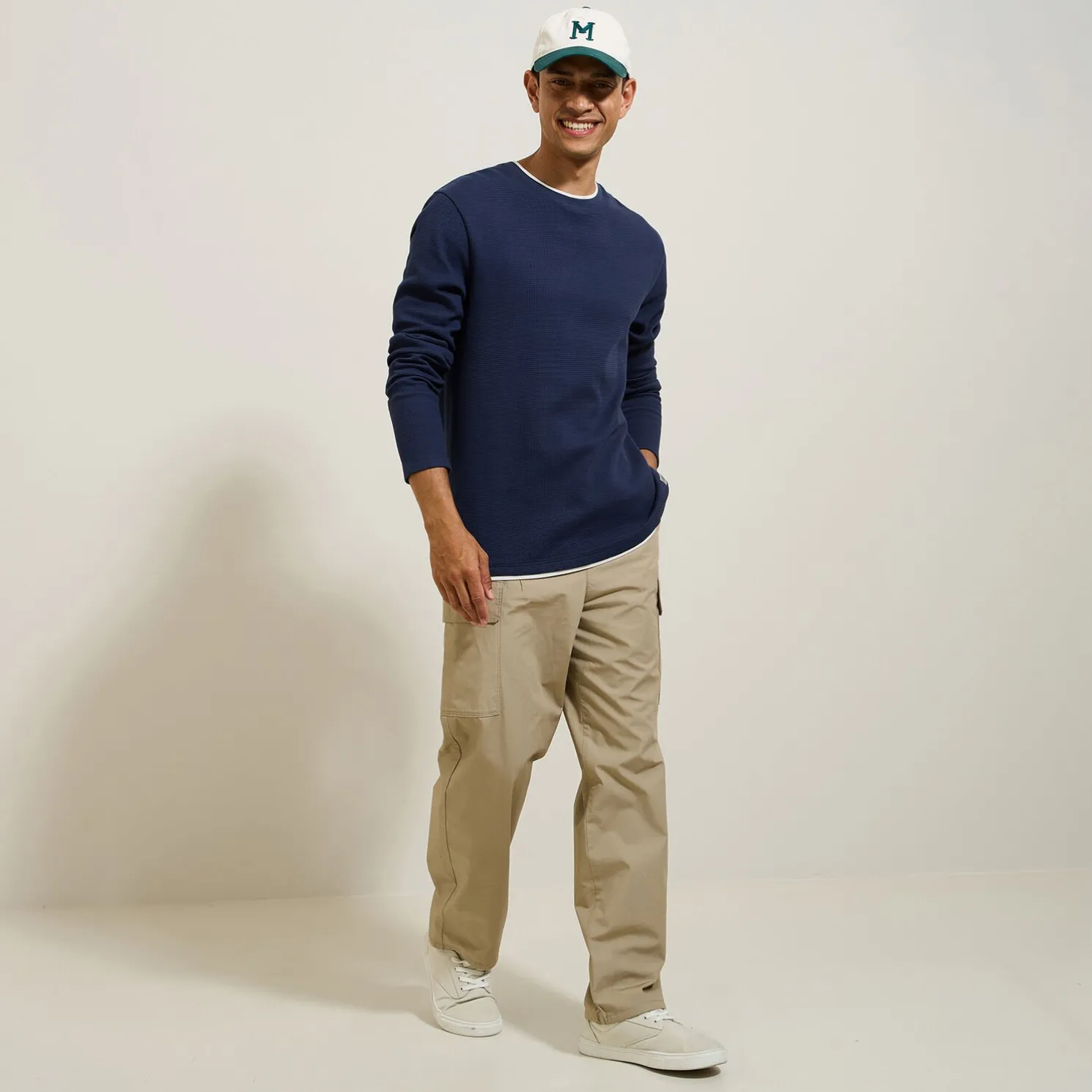 T-shirt met ronde hals in fantasiestof