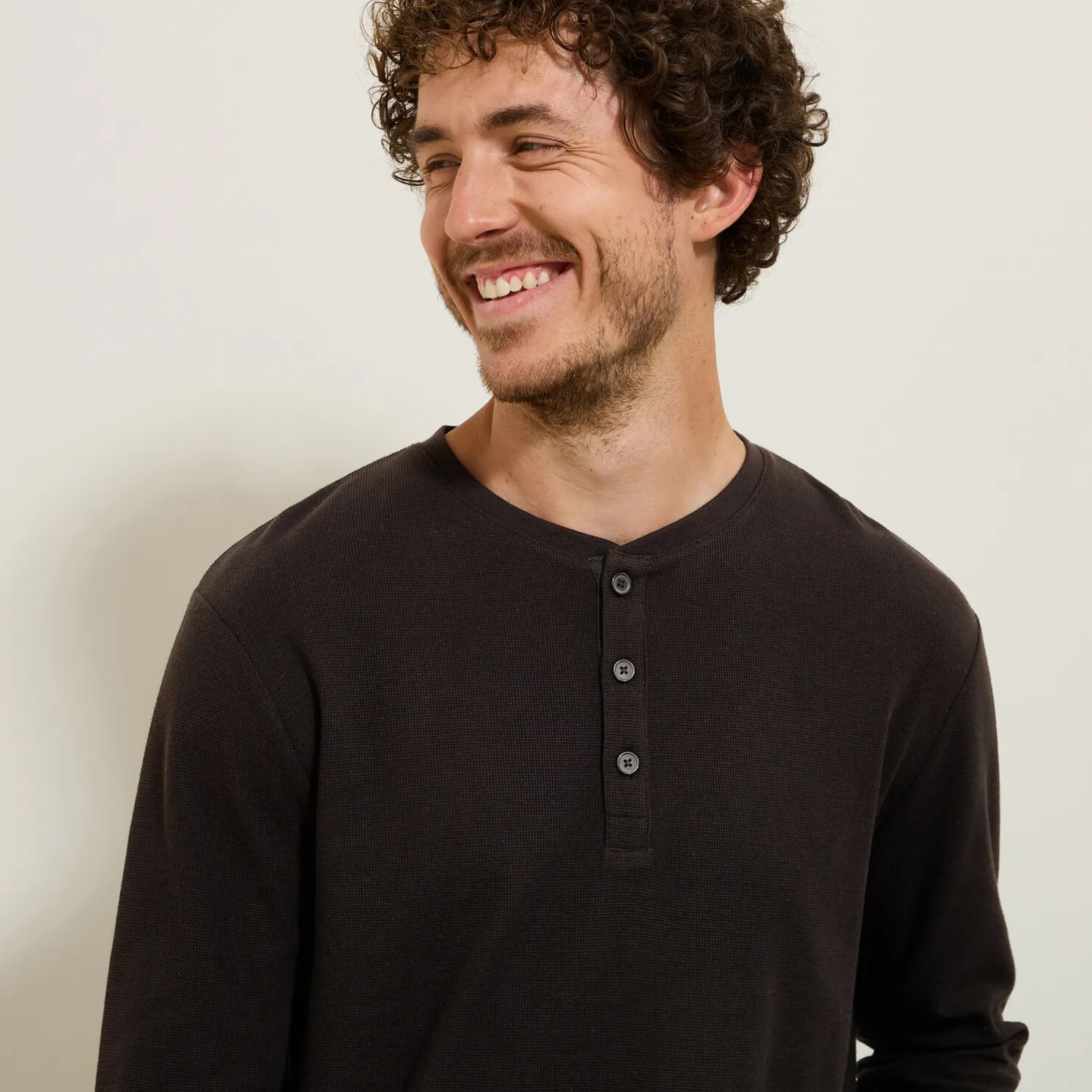 T-shirt met Tunesische kraag in wafelstof