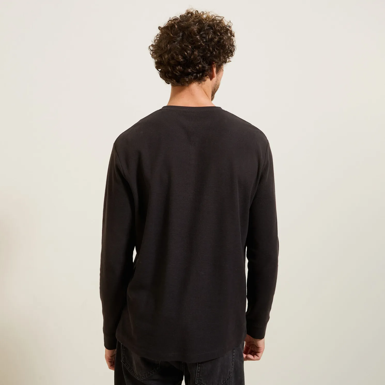 T-shirt met Tunesische kraag in wafelstof