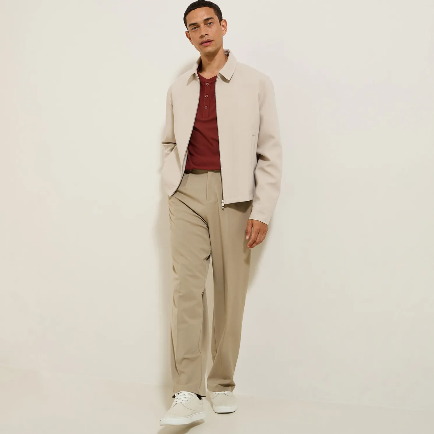 T-shirt met Tunesische kraag in wafelstof