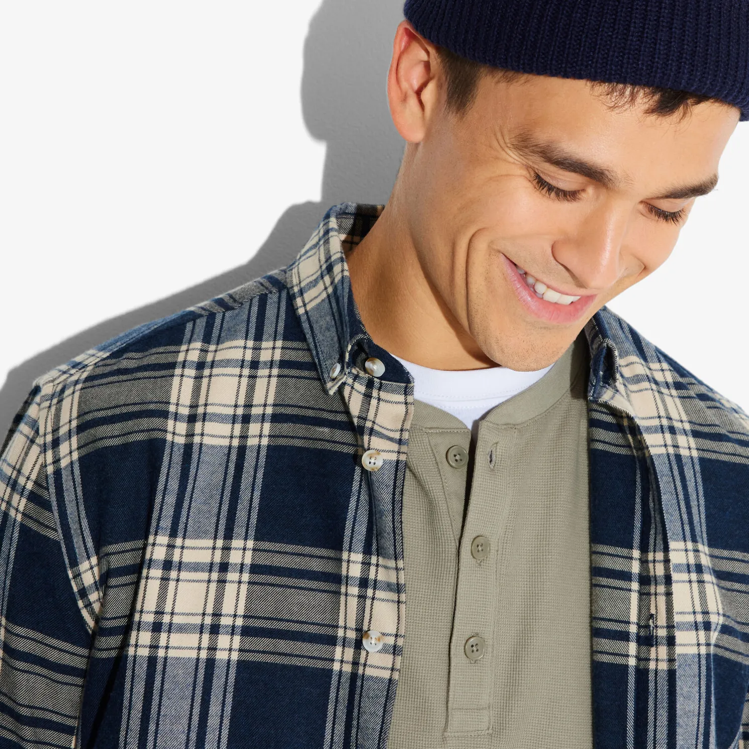 T-shirt met Tunesische kraag in wafelstof