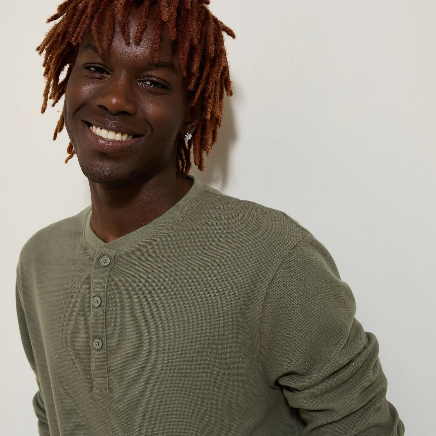 T-shirt met Tunesische kraag in wafelstof