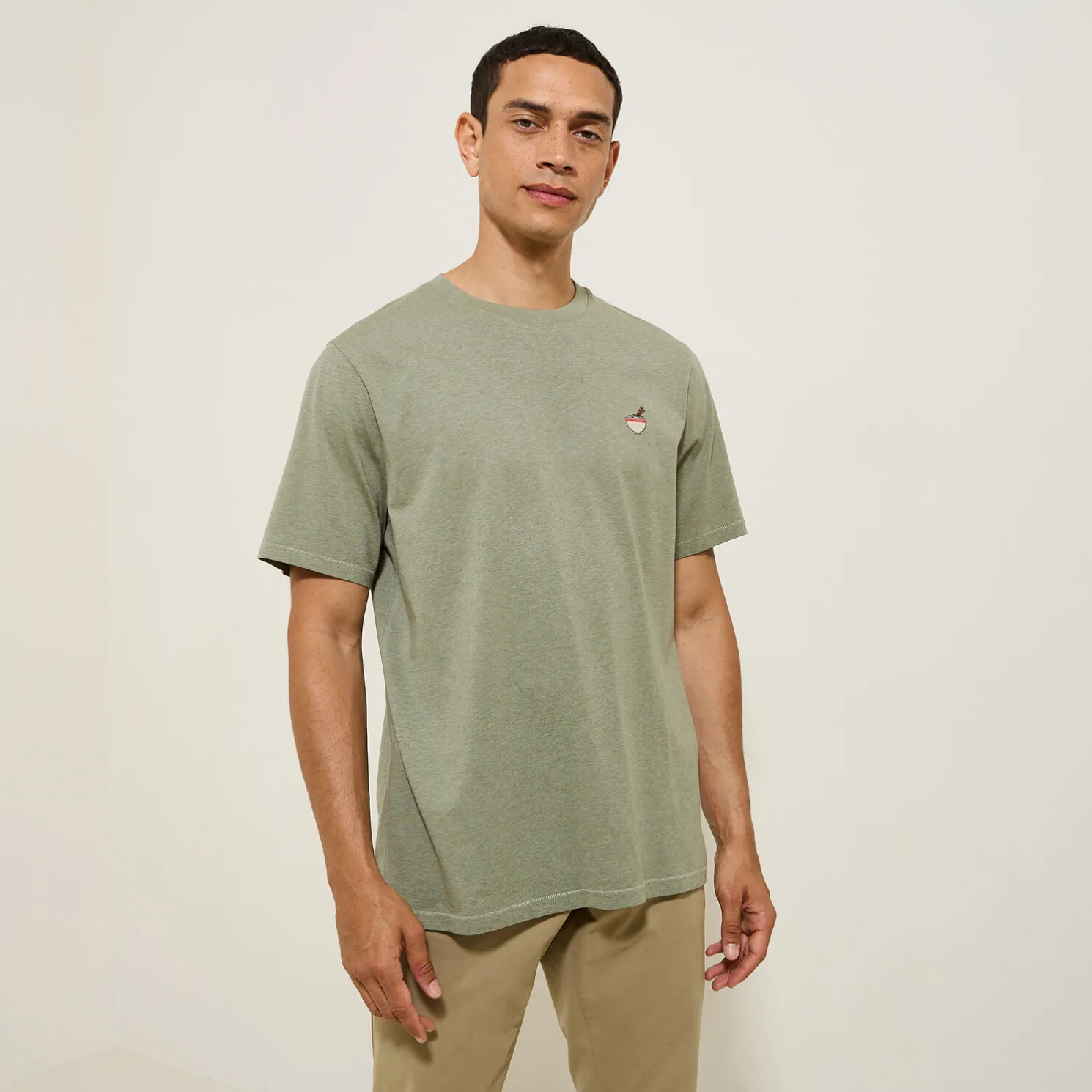 T-shirt van gemêleerd katoenen met ronde hals, ka