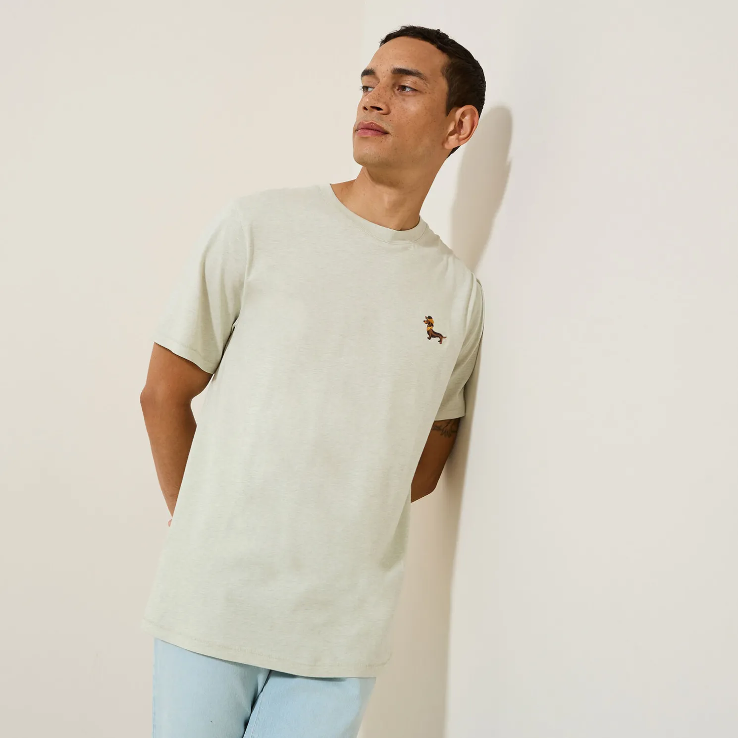 T-shirt van gemêleerd katoenen met ronde hals, ka