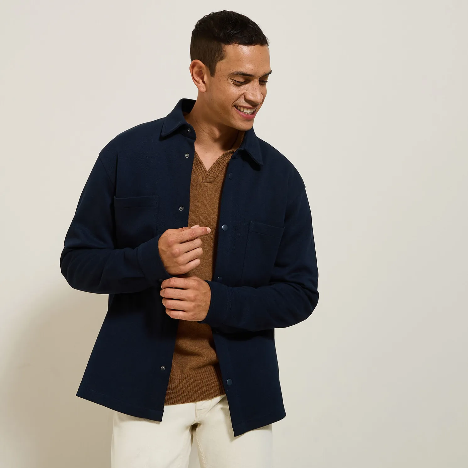 Wollen overhemdjas met hemdskraag